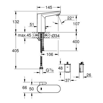 GROHE 36366002 - Elektronická umyvadlová baterie GET E lesklý chrom