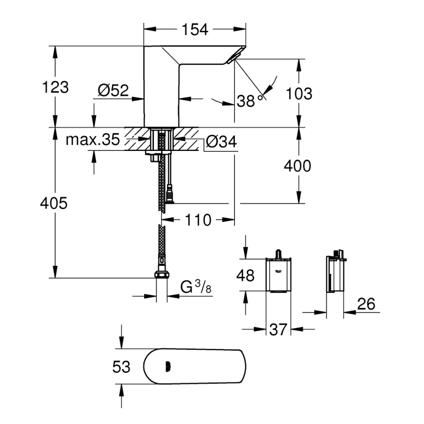 GROHE 36452000 - Infra elektronická umyvadlová baterie BAU COSMOPOLITAN E chrom