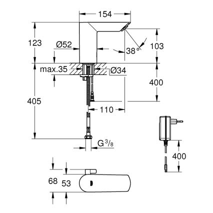 GROHE 36453000 - Infra el. umyvadlová baterie BAU COSMOPOLITAN E 123 mm chrom