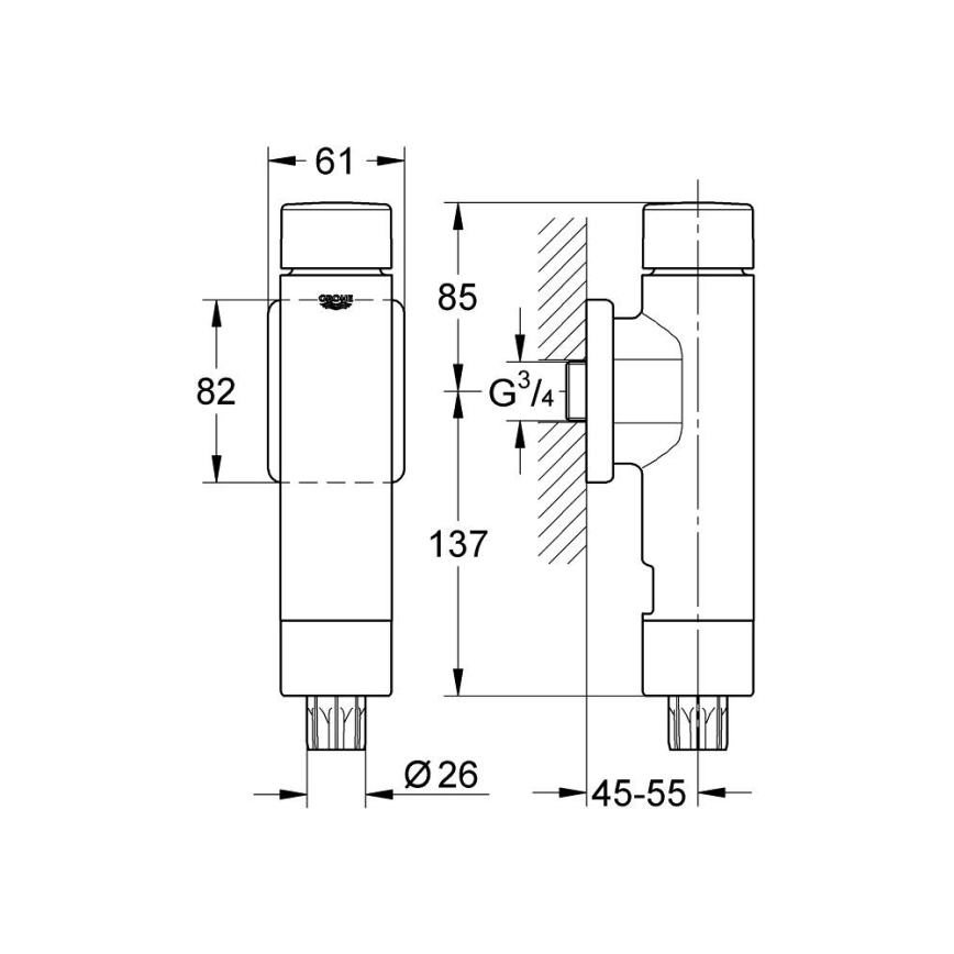 GROHE 37349000 - Tlakový splachovač RONDO A.S. 3” lesklý chrom