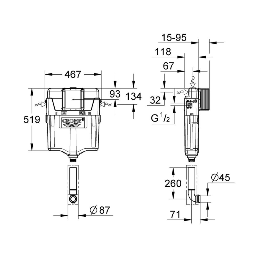 GROHE 38661000 - Splachovací nádržka GD 2 lesklý chrom