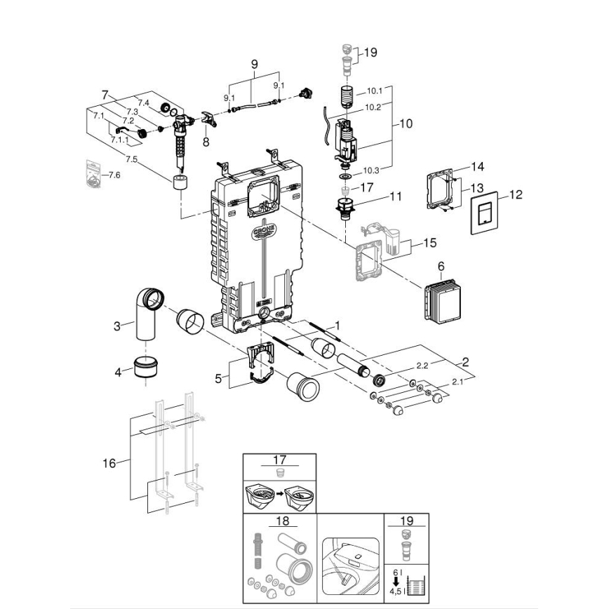 GROHE 38825000 - Předstěnový instalační prvek UNISET 830 × 480 × 130 mm EPS bílá