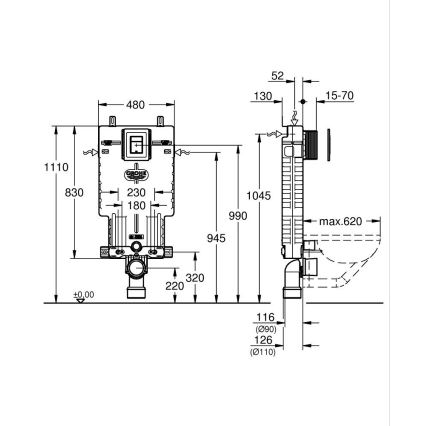GROHE 38825000 - Předstěnový instalační prvek UNISET 830 × 480 × 130 mm EPS bílá