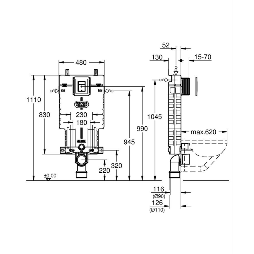 GROHE 38825000 - Předstěnový instalační prvek UNISET 830 × 480 × 130 mm EPS bílá
