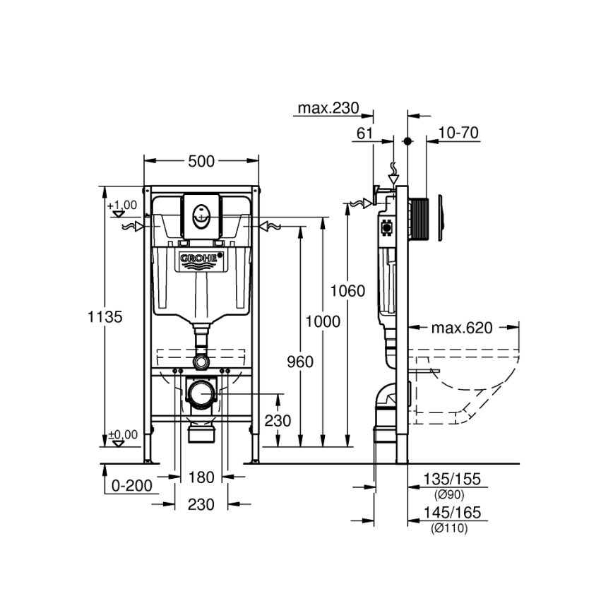 GROHE 38839000 - Sada 3 v 1 WC RAPID SL 1,13 m