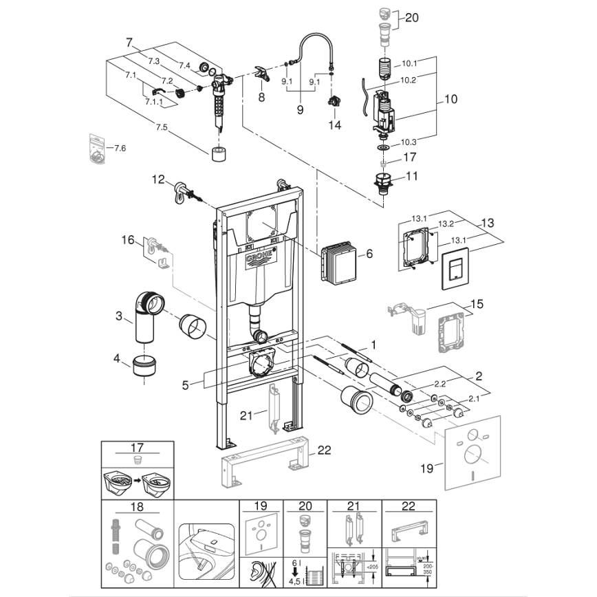 GROHE 39186000 - Set předstěnové instalace SOLIDO 1,13 m bílá