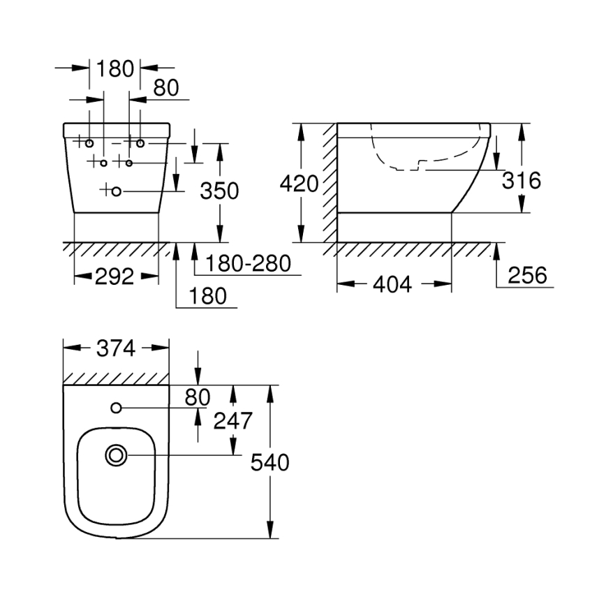 GROHE 39208000 - Závěsný bidet EURO CERAMIC 540 × 375 mm keramika/bílá