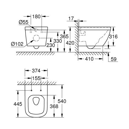 GROHE 39328000 - Závěsné WC EURO CERAMIC 540 × 374 mm keramika/bílá