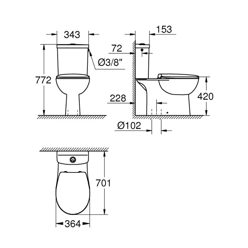 GROHE 39346000 - Stojící toaleta BAU s vertikálním odtokem keramika/bílá