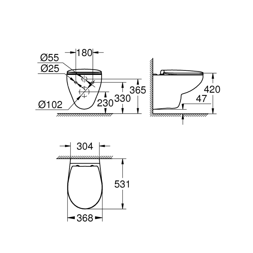 GROHE 39351000 - Závěsné WC BAU CERAMIC 53,1 × 36,8 × 36,3 cm keramika/bílá