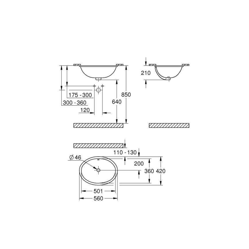 GROHE 39423000 - Umyvadlo zápustné BAU CERAMIC 560 × 420 mm keramika/bílá