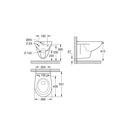 GROHE 39427000 - Závěsné WC BAU CERAMIC 368 x 531 mm keramika/bílá