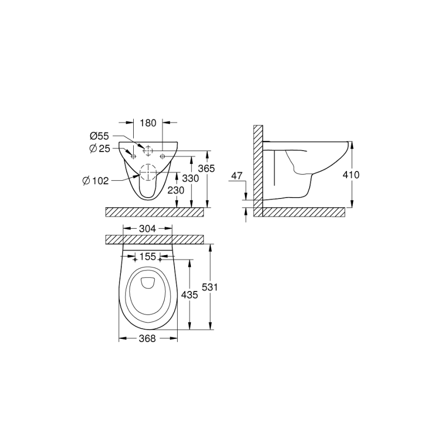 GROHE 39427000 - Závěsné WC BAU CERAMIC 368 x 531 mm keramika/bílá