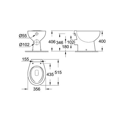 GROHE 39430000 - Stojící WC BAU CERAMIC 515 x 356 x 406 mm keramika/bílá