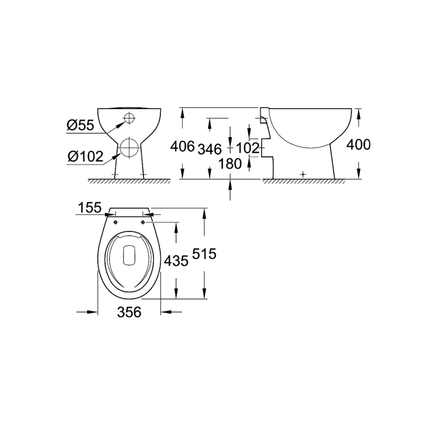 GROHE 39430000 - Stojící WC BAU CERAMIC 515 x 356 x 406 mm keramika/bílá