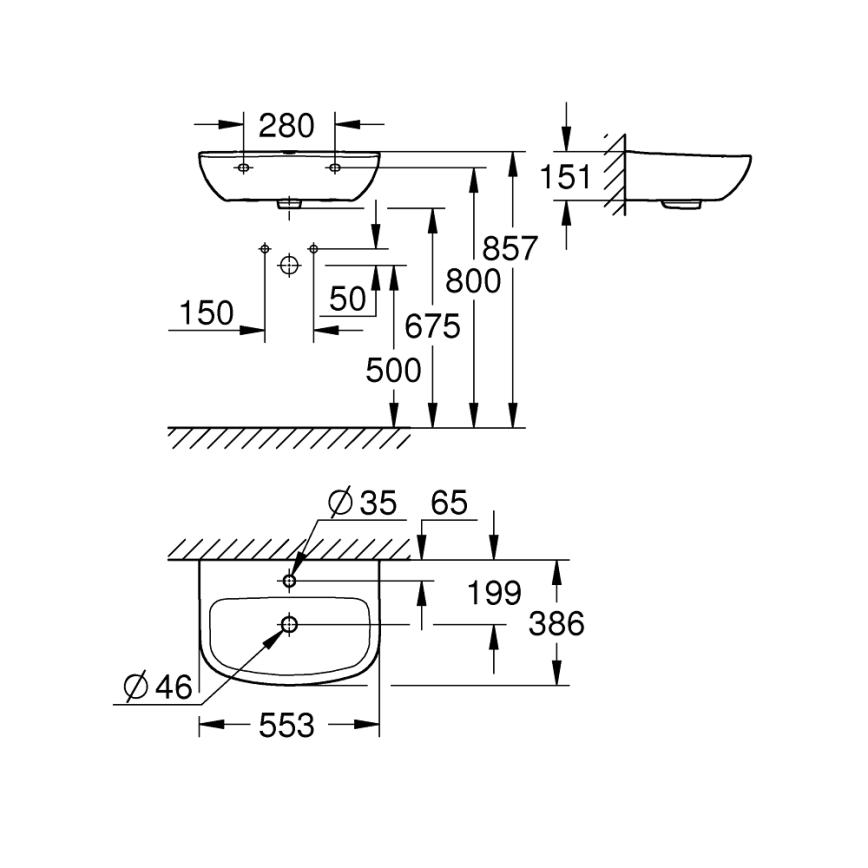 GROHE 39440000 - Umyvadlo BAU CERAMIC 553 × 386 mm keramika/bílá