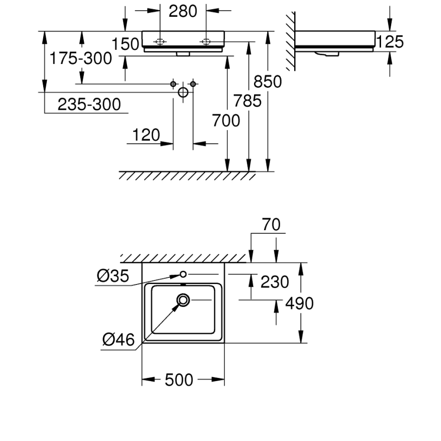 GROHE 3947400H - Umyvadlo CUBE CERAMIC 500 × 490 mm keramika/bílá