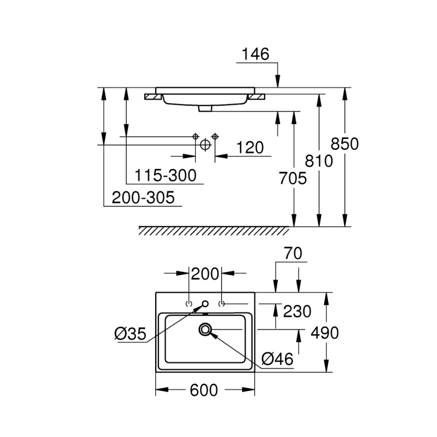 GROHE 3947900H - Umyvadlo CUBE CERAMIC 600 × 490 mm keramika/bílá
