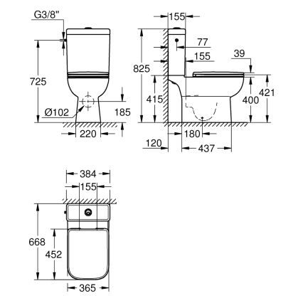 GROHE 39814000 - WC kombi set START EDGE 825 × 557 × 384 mm keramika/durobílá