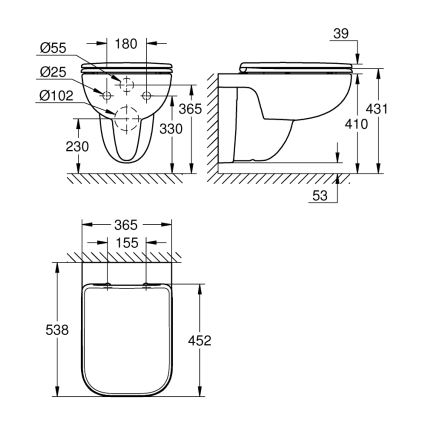 GROHE 39815000 - Závěsné WC START EDGE 53,8 x 36,5 cm durobílá