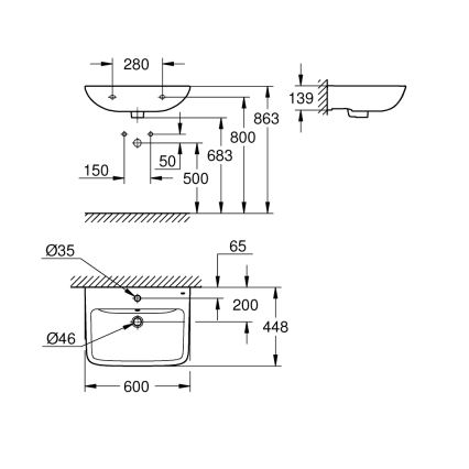GROHE 39950000 - Umyvadlo START EDGE 600 × 448 mm keramika/bílá
