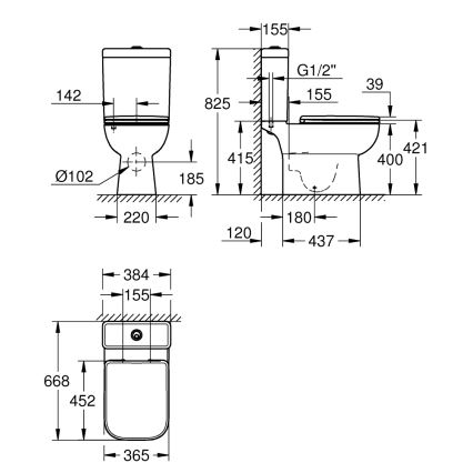 GROHE 39951000 - WC kombi START EDGE 384 × 668 mm keramika/bílá
