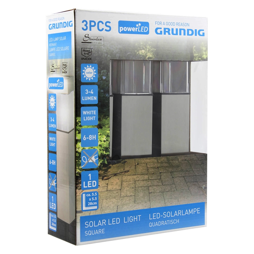 Grundig 90048 - SADA 3x Solární lampa 3xLED/5,5x28cm IP65