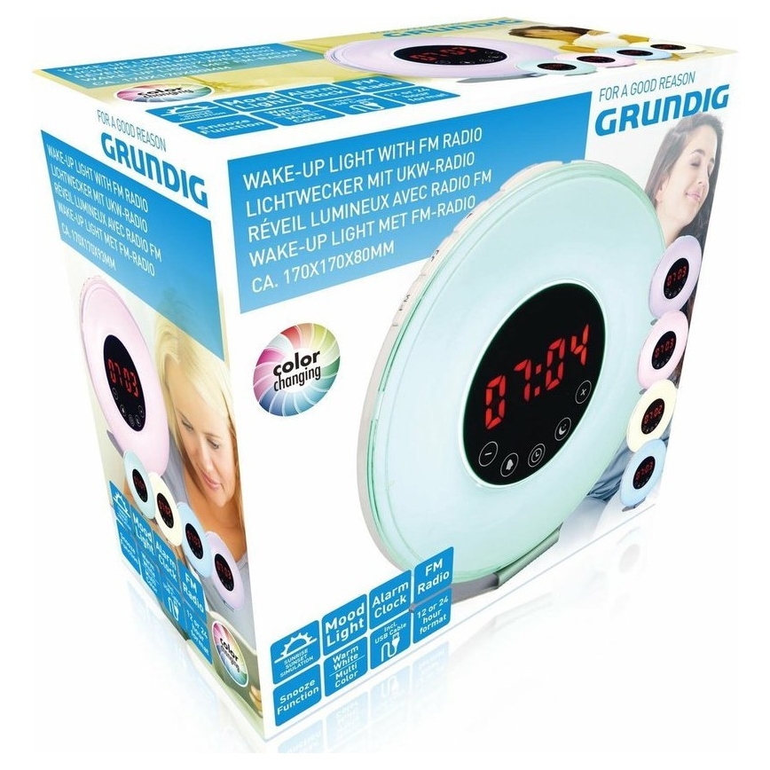 Grundig - LED RGB Stmívatelná noční lampa s budíkem a FM rádiem LED/5W/5V