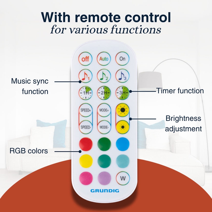 Grundig - LED RGBW Stmívatelná stojací lampa LED/6W/230V + dálkové ovládání