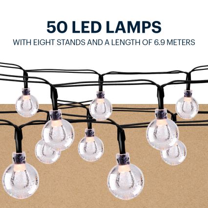 Grundig - LED Solární řetěz 50xLED/8 funkcí 6,9m teplá bílá