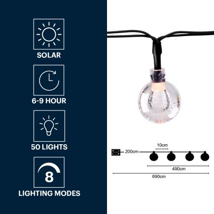 Grundig - LED Solární řetěz 50xLED/8 funkcí 6,9m teplá bílá