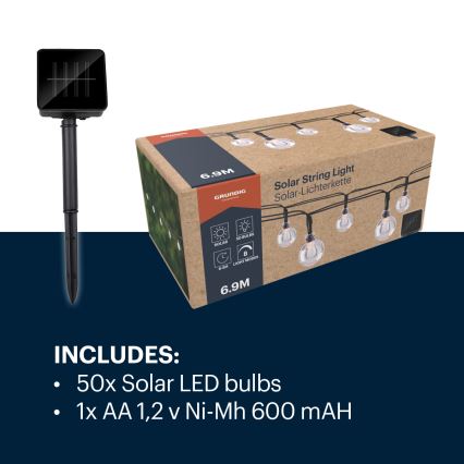 Grundig - LED Solární řetěz 50xLED/8 funkcí 6,9m teplá bílá