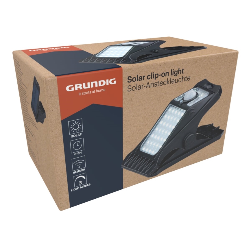 Grundig - LED Solární svítidlo se senzorem pohybu a soumraku CLIP-ON LED/9W/3,7V 1500 mAh IP44