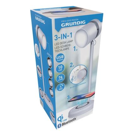 Grundig - LED Stolní lampa s bezdrátovým nabíjením a reproduktorem 3v1 LED/15W/5V