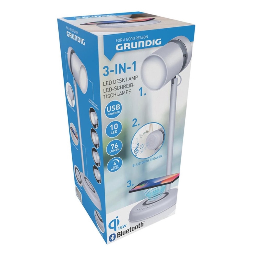 Grundig - LED Stolní lampa s bezdrátovým nabíjením a reproduktorem 3v1 LED/15W/5V