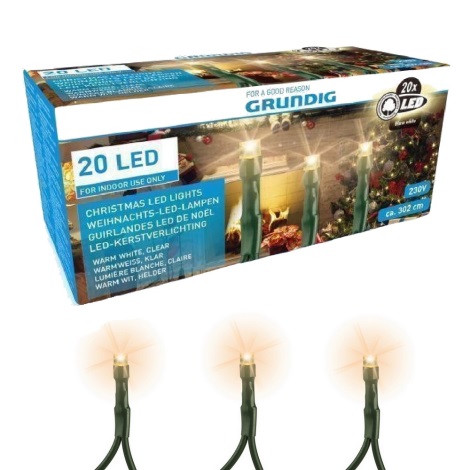 Grundig - LED Vánoční řetěz 20xLED 3m teplá bílá