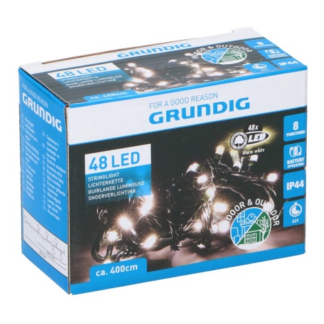 Grundig - LED Vánoční venkovní řetěz 48xLED/8 funkcí/4xAA 4,5m IP44 teplá bílá