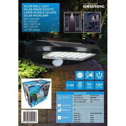 Grundig - SADA 2x LED Solární nástěnné svítidlo se senzorem LED/3,2V 600 mAh