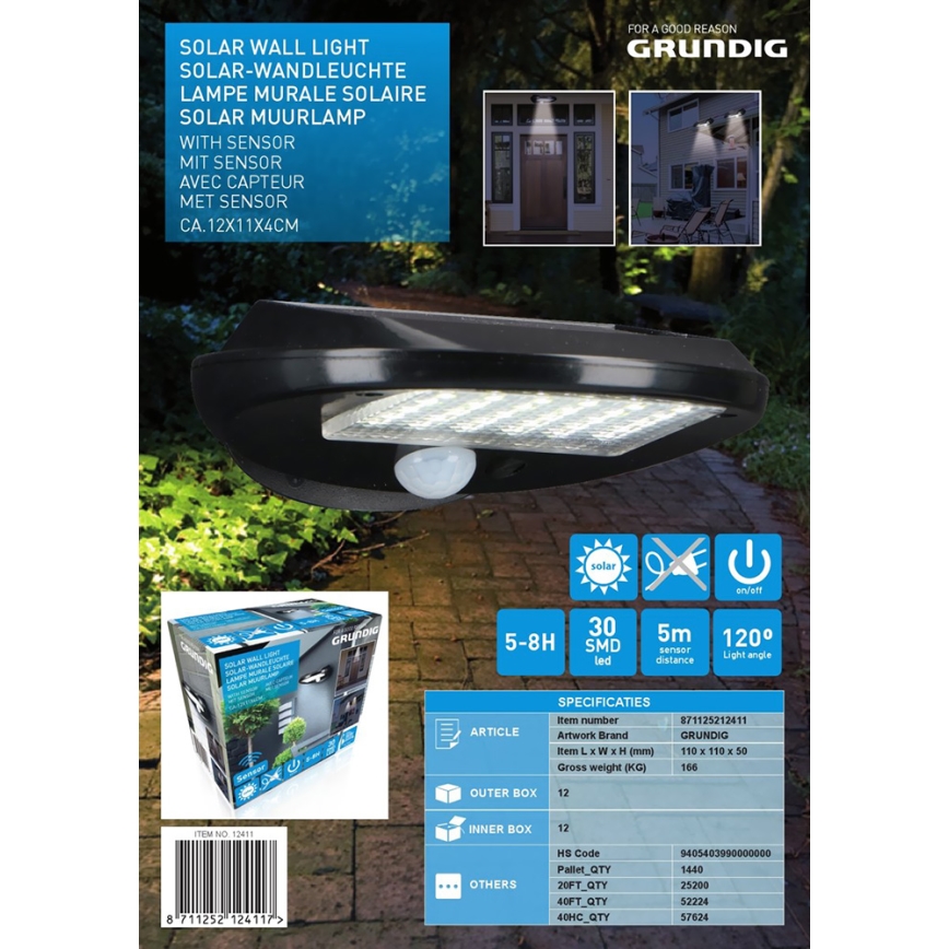 Grundig - SADA 2x LED Solární nástěnné svítidlo se senzorem LED/3,2V 600 mAh