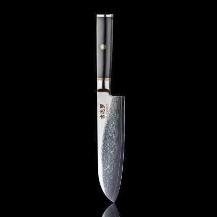 Gudaro - Damaškový Santoku kuchyňský nůž AKIRO 7, 67 vrstev oceli, délka 17,5 cm, černá