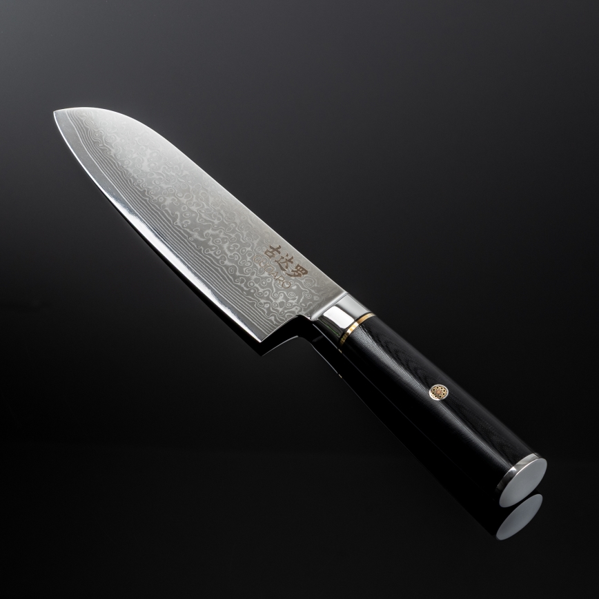 Gudaro - Damaškový Santoku kuchyňský nůž AKIRO 7, 67 vrstev oceli, délka 17,5 cm, černá