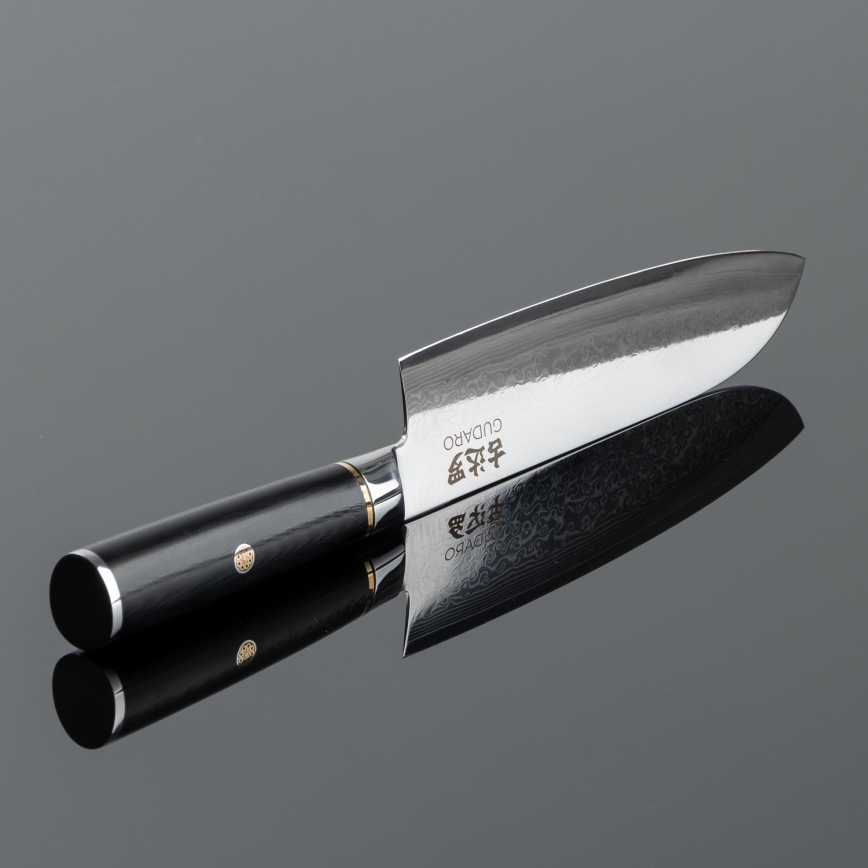 Gudaro - Damaškový Santoku kuchyňský nůž AKIRO 7, 67 vrstev oceli, délka 17,5 cm, černá