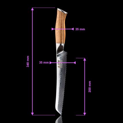 Gudaro - Damaškový kuchyňský nůž na pečivo TAKUMI 8, 67 vrstev oceli, délka 20 cm, ořech