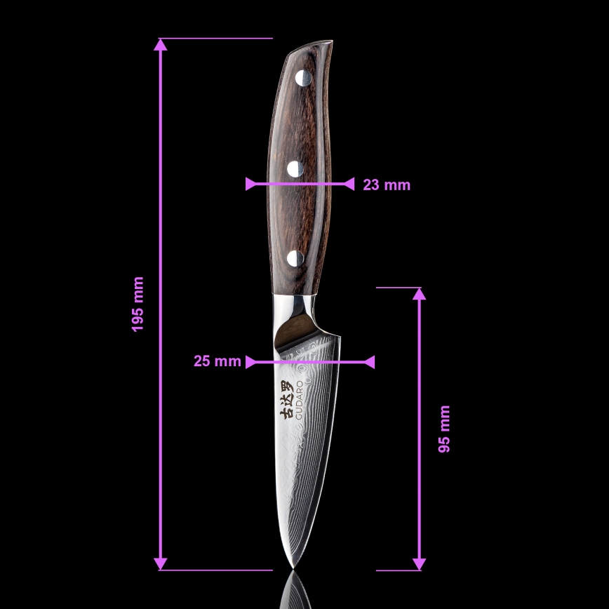 Gudaro - Damaškový kuchyňský nůž SHIRO 3,5, 67 vrstev oceli, délka 9,5 cm