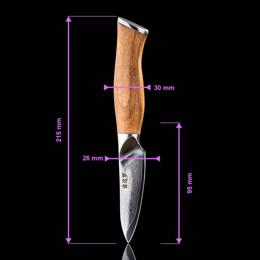 Gudaro - Damaškový kuchyňský nůž TAKUMI 3,5, 67 vrstev oceli, délka 9,5 cm, ořech