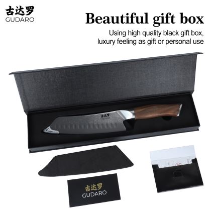 Gudaro - Damaškový Santoku kuchyňský nůž TAKUMI 7, 67 vrstev oceli, délka 17,5 cm, ořech