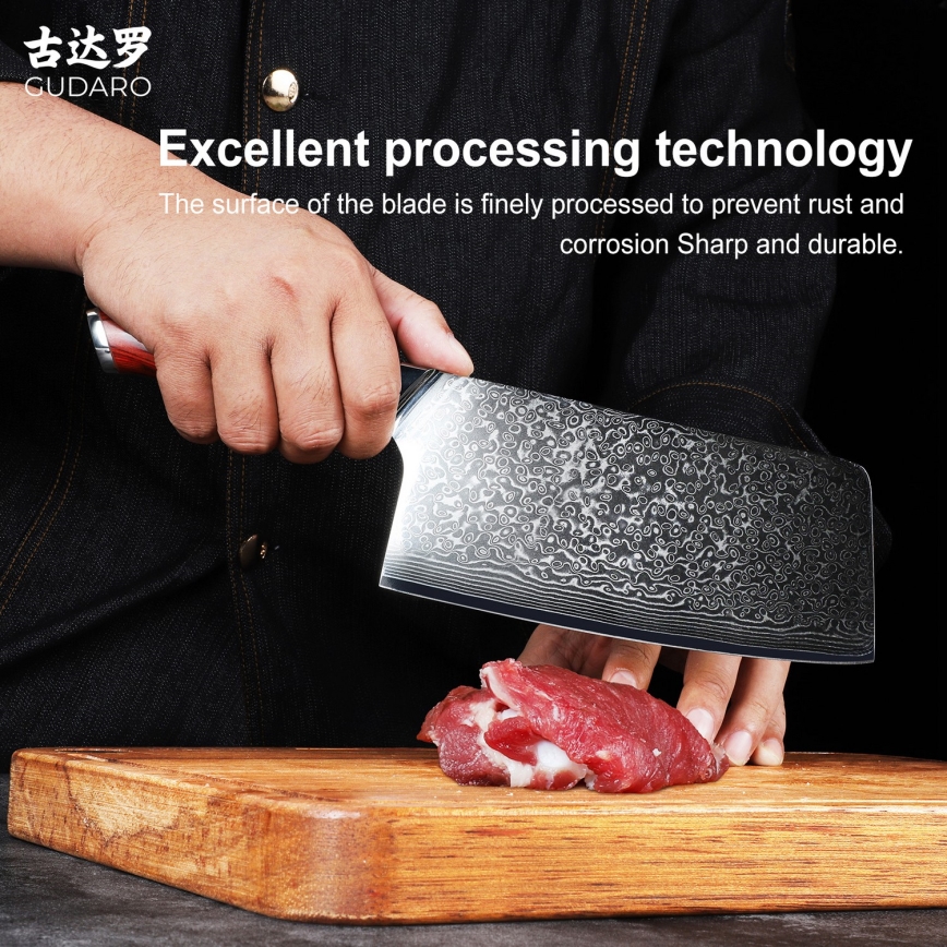 Gudaro - Damaškový kuchyňský sekáček KENSHO 6,5, 67 vrstev oceli, délka 16,2 cm