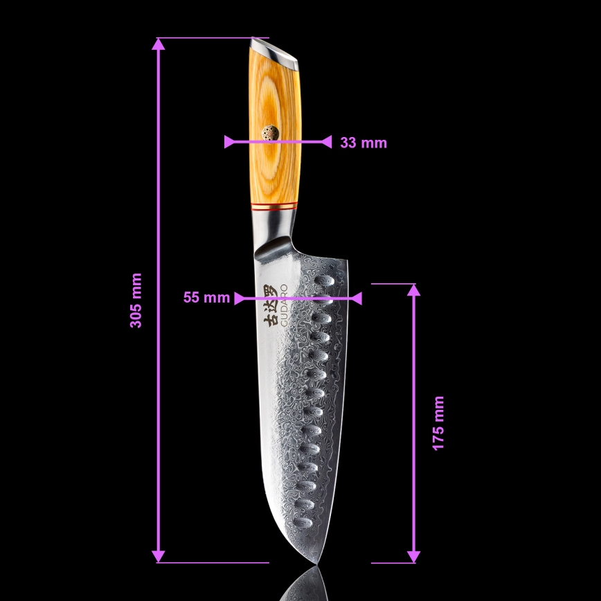 Gudaro - Damaškový Santoku kuchyňský nůž HIKARI 7, 67 vrstev oceli, délka 17,5 cm