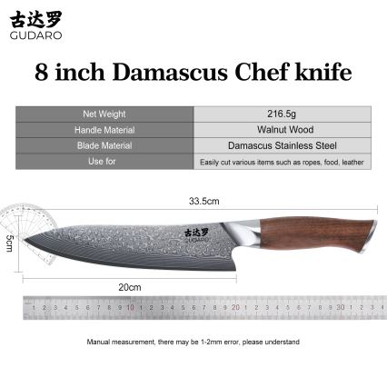 Gudaro - Damaškový šéfkuchařský nůž TAKUMI 8, 67 vrstev oceli, délka 20 cm, ořech