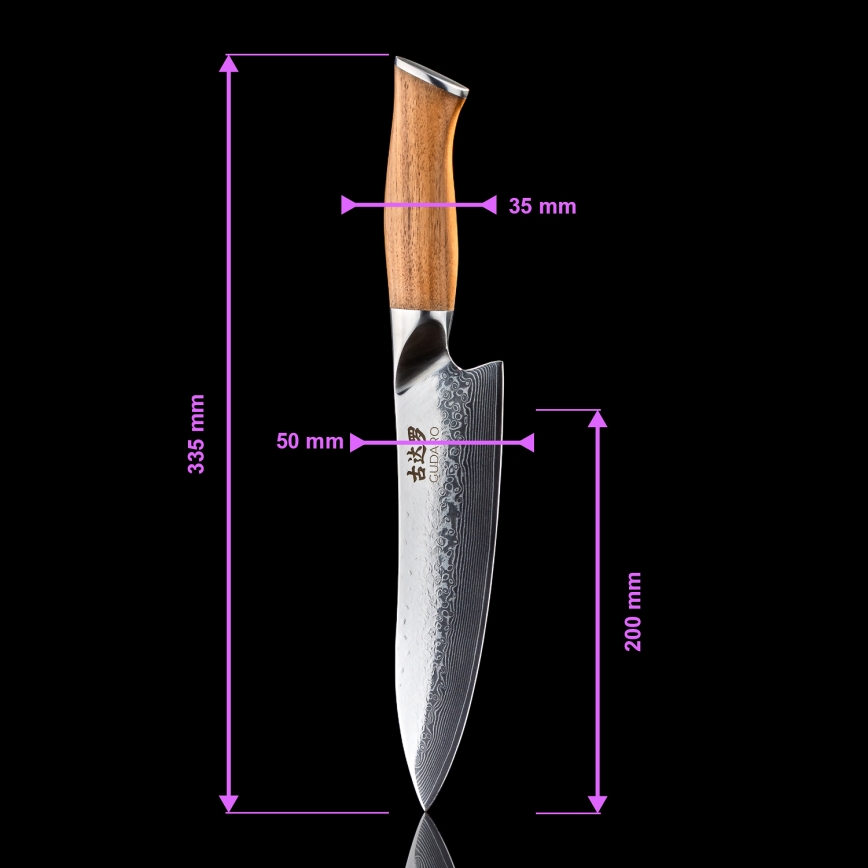 Gudaro - Damaškový šéfkuchařský nůž TAKUMI 8, 67 vrstev oceli, délka 20 cm, ořech